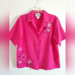 Nikki Pink Embroidered Women's Lightweight Pink Shirt Blouse Medium Chest 40"